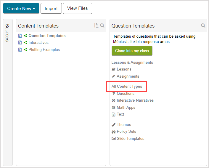 Under the name and description of templates, click on All Content Types which is the fourth item in the list.